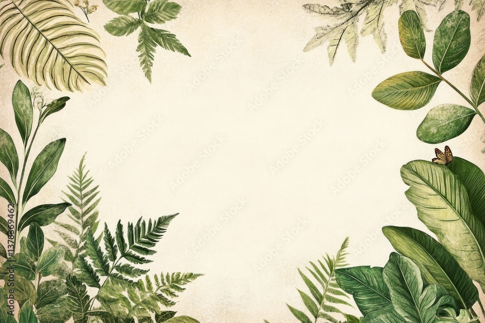 Naklejka premium Summer season leaf border leaves illustration vintage.
