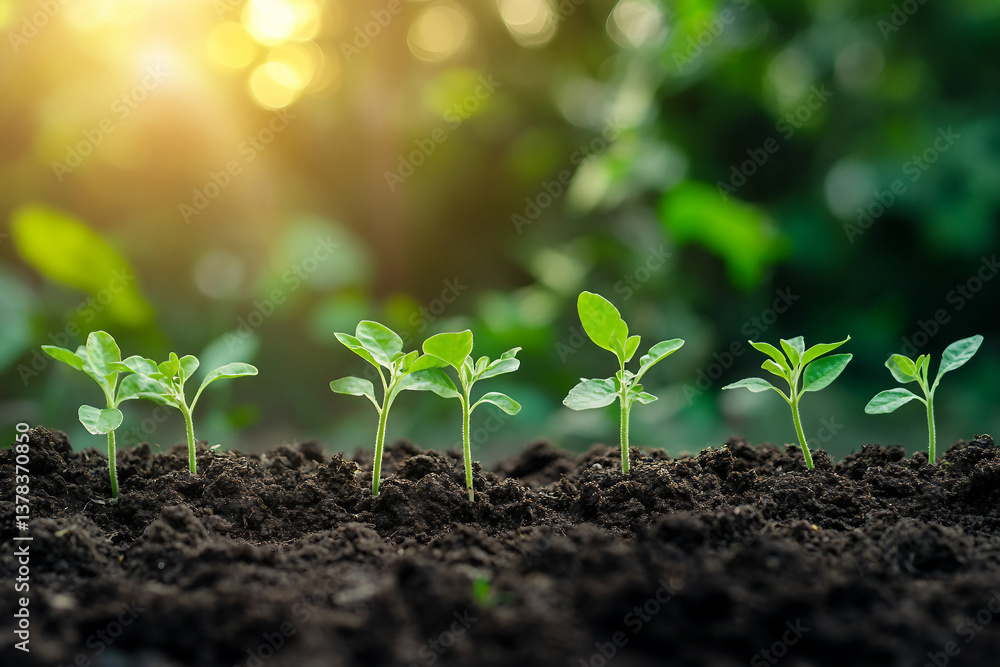 Young small plants growing in soil generated with AI Young small plants growing in soil generated with AI