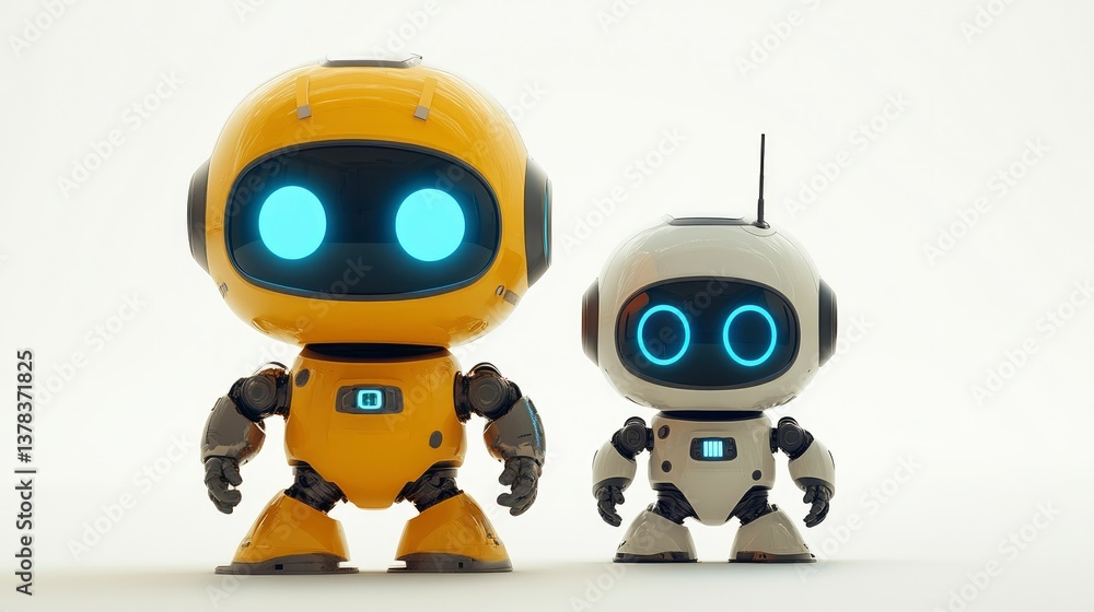Fototapeta premium Adorable Yellow and White Robot Companions AI Friends