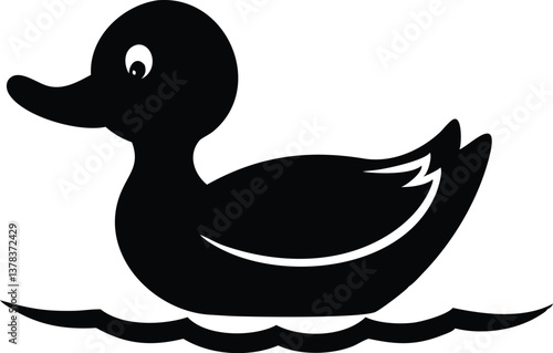 Cartoon Duck Silhouette Floating on Water with Transparent Background, Simple Design