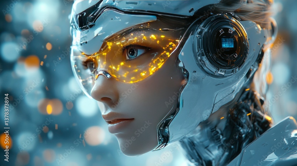 Futuristic Cyborg Woman with Glowing Visor - AI, Technology, and the Future of Humanity Futuristic Cyborg Woman with Glowing Visor - AI, Technology, and the Future of Humanity
