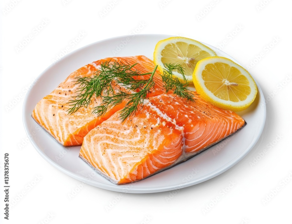 Fresh salmon fillets, seasoned and ready to cook. Prepared with lemon slices and fresh dill Fresh salmon fillets, seasoned and ready to cook. Prepared with lemon slices and fresh dill