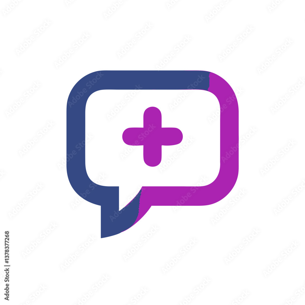 A modern graphic design of a speech bubble icon containing a plus sign A modern graphic design of a speech bubble icon containing a plus sign