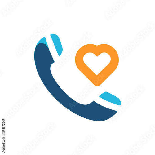 Illustration of a phone icon with a heart, symbolizing love, connection, and communication. The phone is blue and orange, with a heart on the side