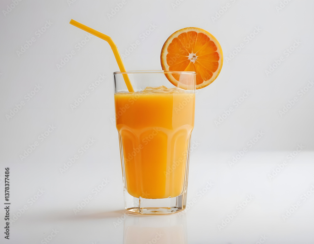 Fresh orange juice glass set with a delectable orange slice and a straw isolated on a white background for a cafe menu, a glass of orange juice and oranges. Fresh orange juice glass set with a delectable orange slice and a straw isolated on a white background for a cafe menu, a glass of orange juice and oranges.