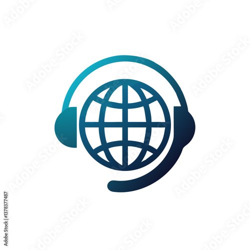 global customer service concept represented by a globe with headphones and a microphone. The image conveys communication, support, and worldwide assistance