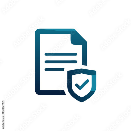 a document with a checkmark on a shield, symbolizing protection and approval. The document has a blue color