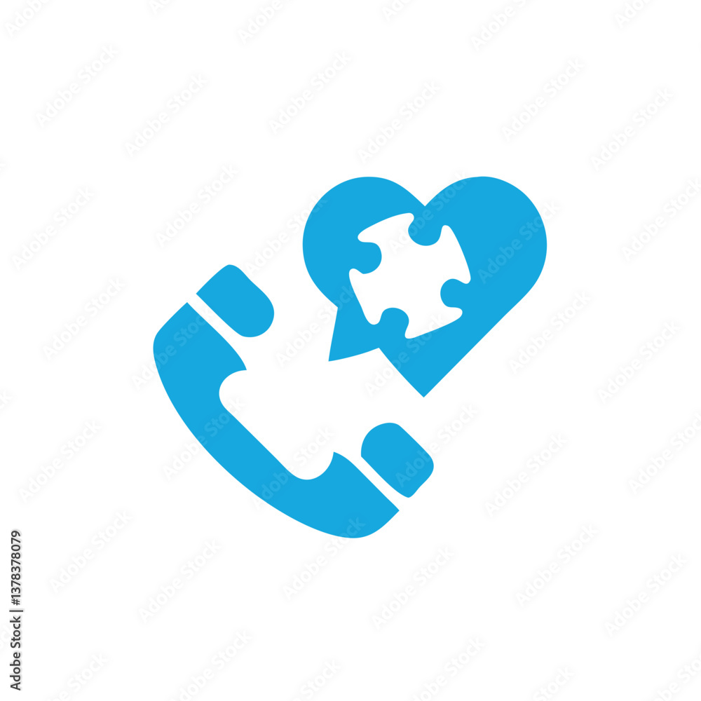 A Blue Heart and Telephone Puzzle Icon symbolizing Support A Blue Heart and Telephone Puzzle Icon symbolizing Support