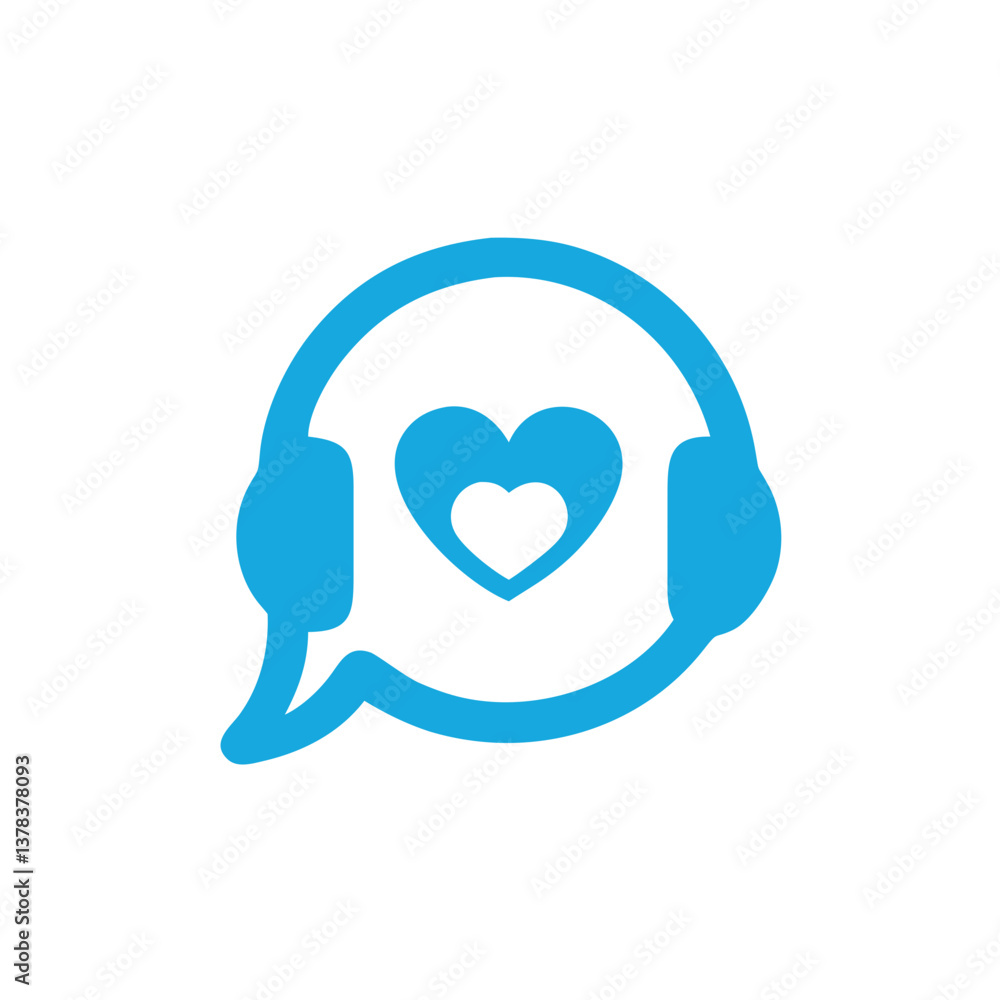 An abstract, stylized image featuring a speech bubble incorporating a pair of headphones and a heart symbol, suggestive of music and care An abstract, stylized image featuring a speech bubble incorporating a pair of headphones and a heart symbol, suggestive of music and care