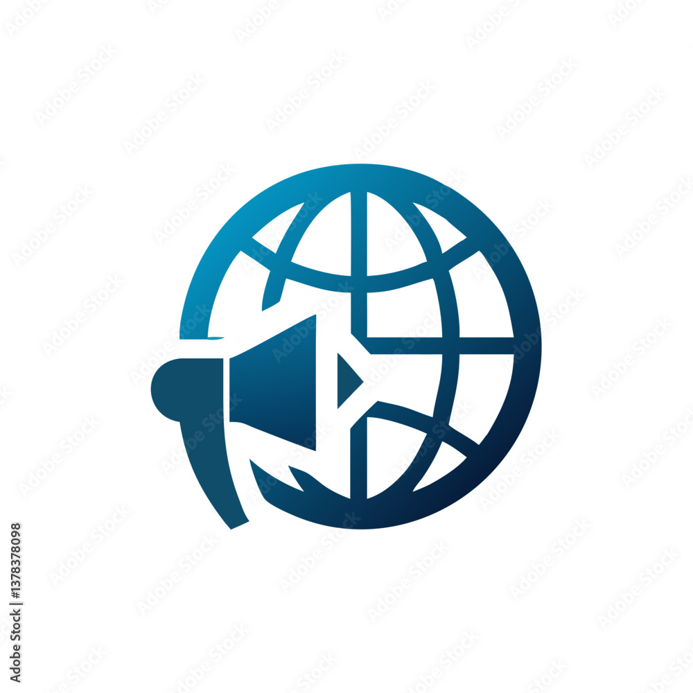 A vibrant blue globe with a megaphone icon, showcasing global announcement and marketing. The megaphone is integrated with the globe, symbolizing international communication A vibrant blue globe with a megaphone icon, showcasing global announcement and marketing. The megaphone is integrated with the globe, symbolizing international communication