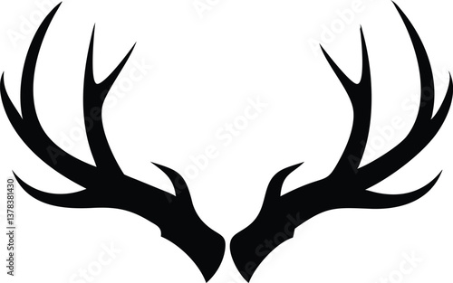 Deer Antlers Silhouette on Transparent Background Isolated Wildlife Icon