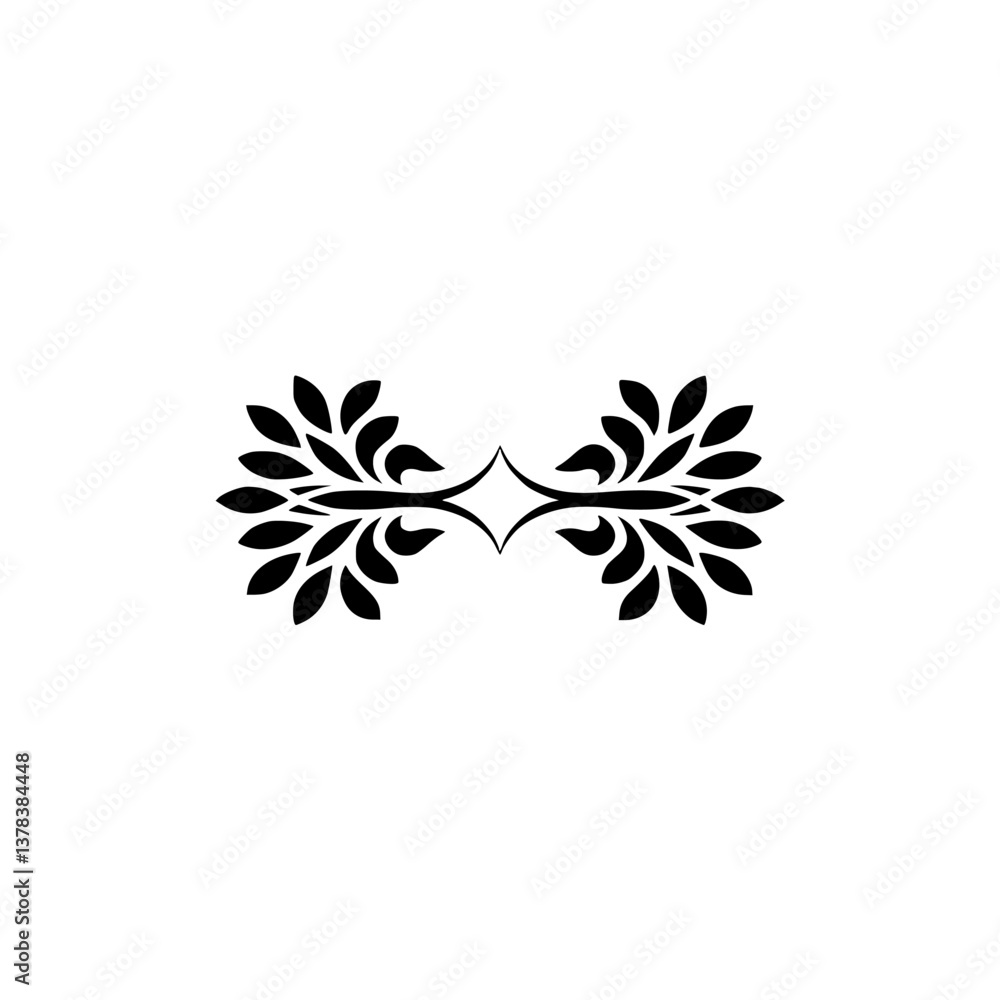 Fototapeta premium Elegant Black Floral Ornament on White, Decorative Vector Design
