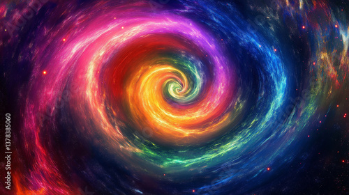 A neon-colored vortex spiraling infinitely into a cosmic void