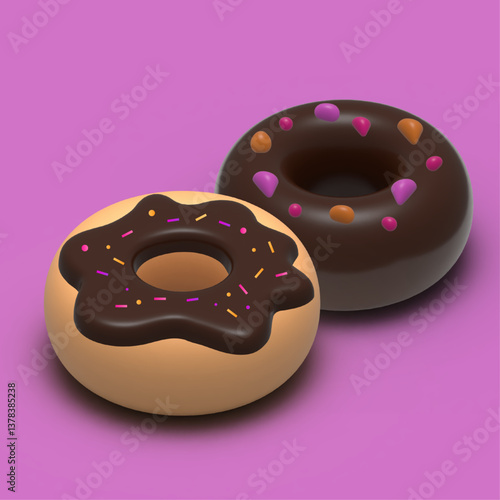 Exquisite 3D Chocolate Donuts with Rich Chocolate Glaze and Sprinkles