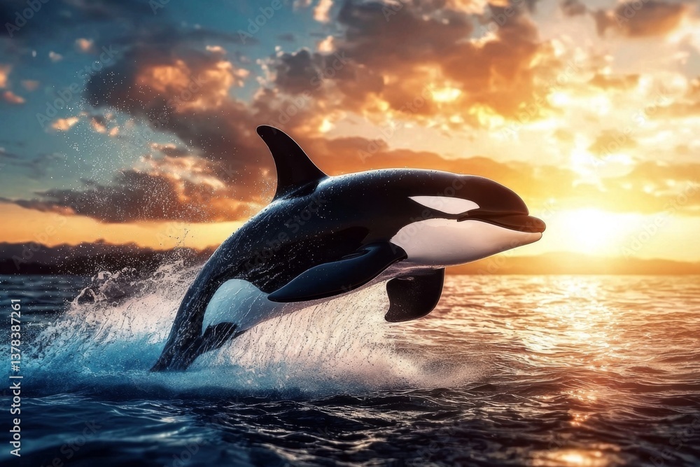 Obraz premium Stunning generative art of an orca in the ocean.