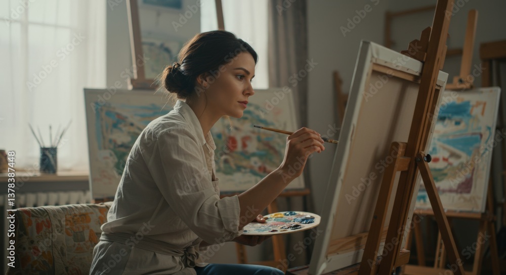 Fototapeta premium Artist Painting in Her Studio