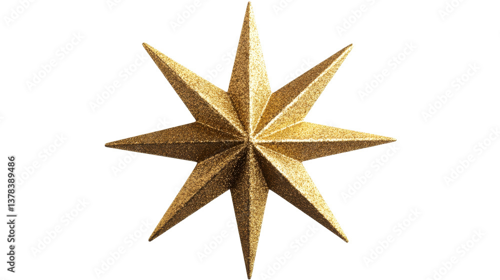 Shiny golden Christmas star ornament with pointed edges, cut out transparent Shiny golden Christmas star ornament with pointed edges, cut out transparent