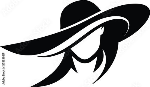 Elegant Woman with Wide Brim Hat Silhouette on Transparent Background