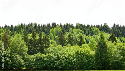 lush green forest on the horizon is isolated the edge of a forest with deciduous and coniferous trees natural background wide size