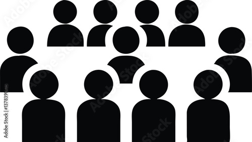Eleven Simple Black People Icons Grouped on Transparent Background