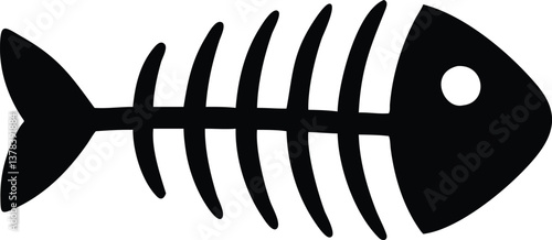 Fishbone Icon Silhouette Black and White with Transparent Background Design