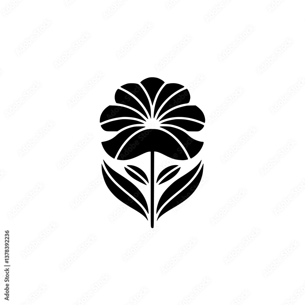 Fototapeta premium Minimalist Black Flower Logo on White Background