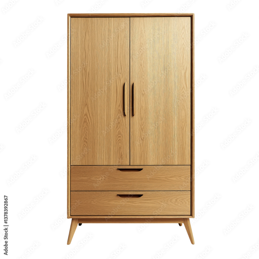 Scandinavian style wardrobe in light oak wood with a clean, modern design and single drawer for minimalist bedroom storage.