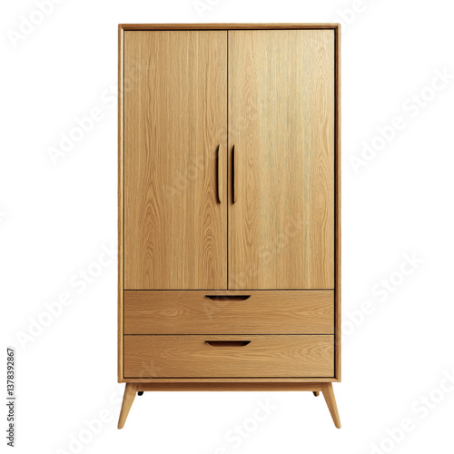 Obraz na płótnie Scandinavian style wardrobe in light oak wood with a clean, modern design and single drawer for minimalist bedroom storage.
w salonie