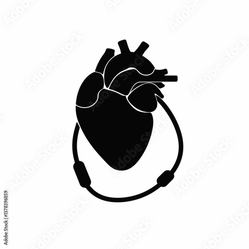 Silhouette of heart stent on white background, medical symbolism