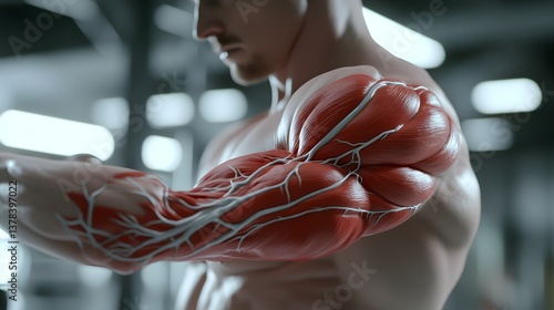 Detailed Anatomy of a Muscular Male Arm Showing Biceps Triceps and Blood Vessels