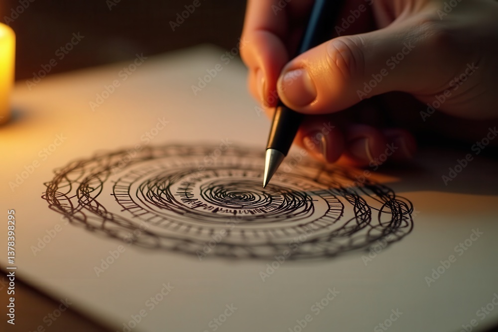 Obraz premium Hand drawing intricate mandala design candlelight