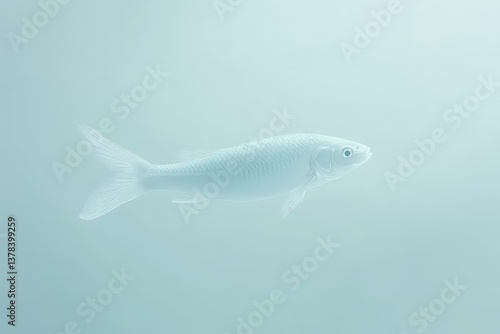 An Isolated White Fish Swimming in the Tranquil Blue Water
