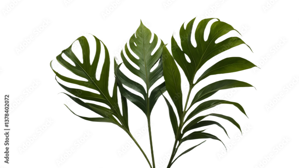 Fototapeta premium A collection of small rose leaf twigs with five leaves against a flat background.