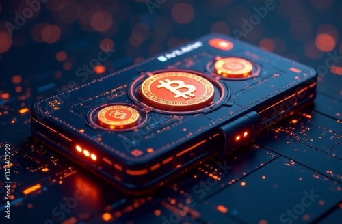 High-tech cryptocurrency wallet on sleek digital background showcasing modern finance innovation in action