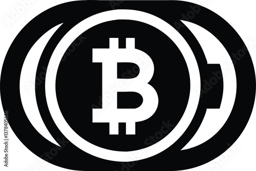 Isolated Bitcoin Symbol White Round Icon on Transparent Background
