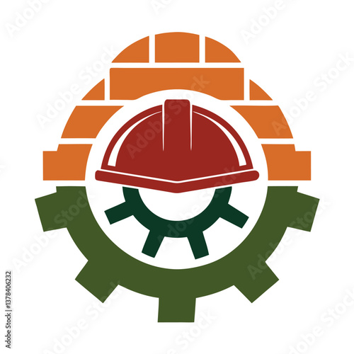 Abstract Building Industry with Construction Helmet Gear and Brick Arch