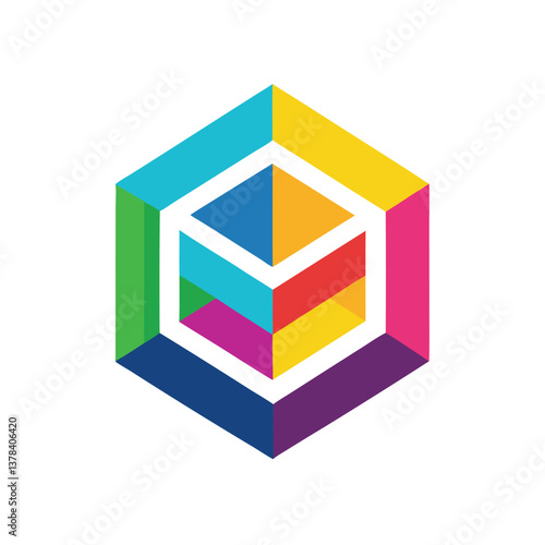 Abstract Colorful Cube Outline on Transparent Background for Modern Design