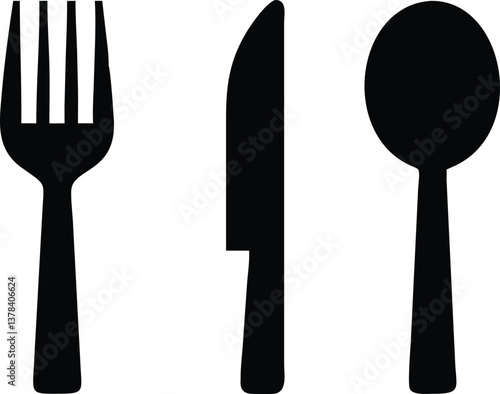Isolated Flatware Set Fork, Knife, and Spoon Silhouette on Transparent Backdrop