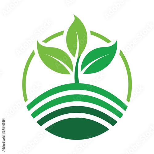 Abstract Green Leaves Sprout Growing From Hill Icon On White Background