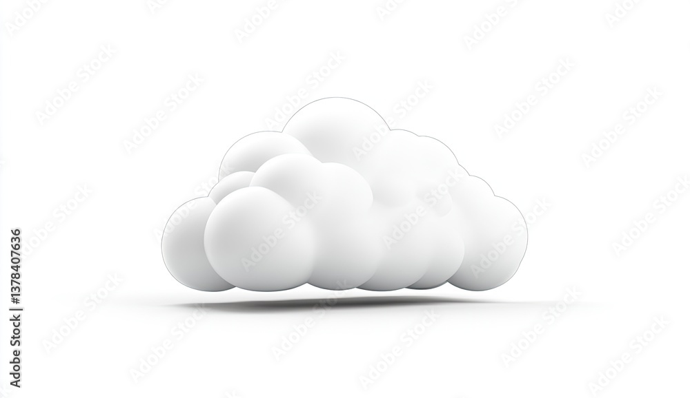 Simple white cloud icon. A cloud-like shape comprised of multiple, rounded, white spheres. 3D rendering on a white background, conveying a sense of simplicity and cloud computing Simple white cloud icon. A cloud-like shape comprised of multiple, rounded, white spheres. 3D rendering on a white background, conveying a sense of simplicity and cloud computing