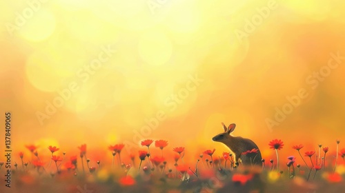 Wallpaper Mural Sunrise Hare in Poppy Field, Silhouette of a hare in a field of poppies at sunrise. Torontodigital.ca