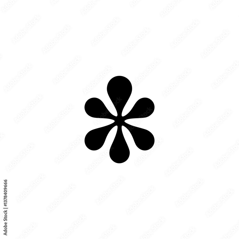 Minimalist Black Flower Icon on Cream Background, 60s Retro Design Minimalist Black Flower Icon on Cream Background, 60s Retro Design