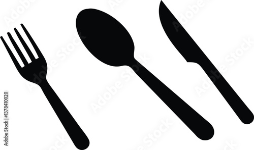 Minimalist Black Cutlery Set Fork, Spoon, and Knife on Transparent Background