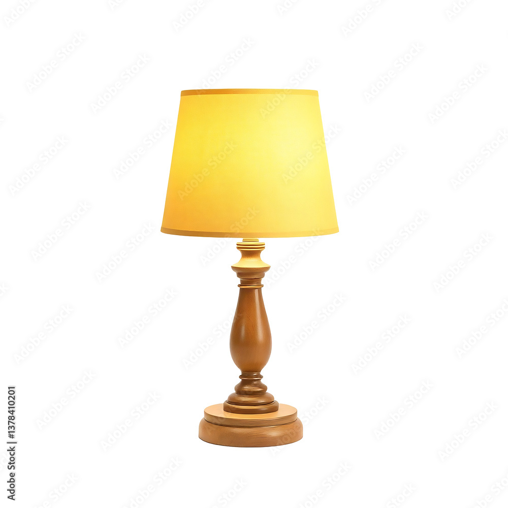 Warm light illuminates stylish wooden table lamp with pale yellow shade. AI Generated Warm light illuminates stylish wooden table lamp with pale yellow shade. AI Generated