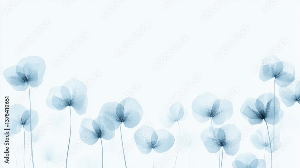 Obraz premium Gentle breeze in a flower field nature scene soft blue hues artistic background serene vibe tranquil concept for relaxation