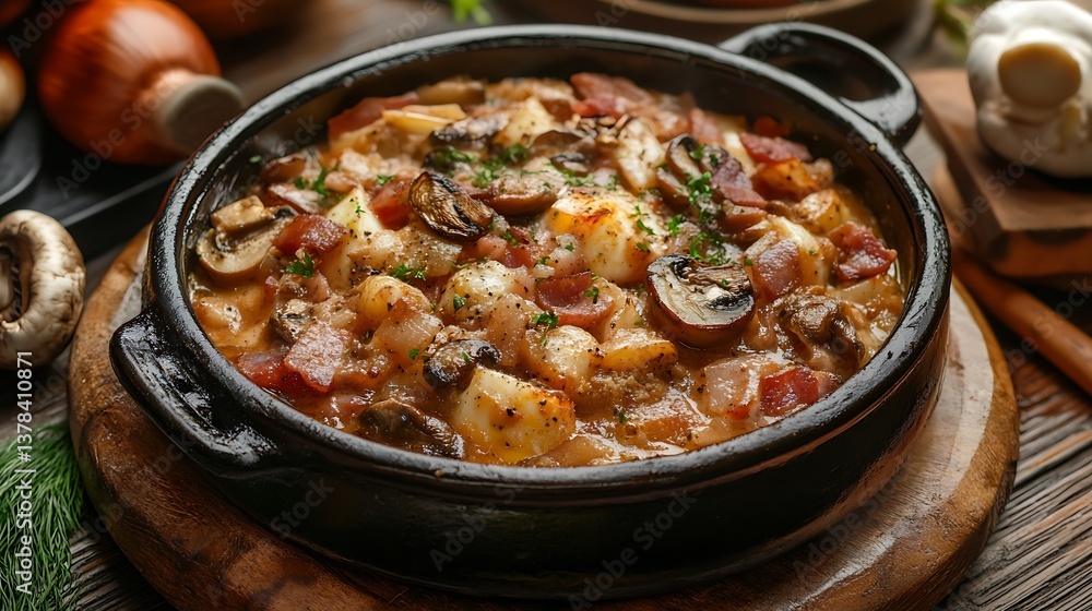Cyprus dish with bacon mushrooms and eggs horizontal Cyprus dish with bacon mushrooms and eggs horizontal