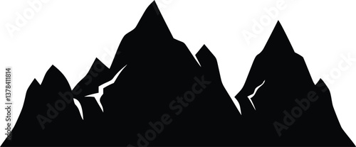 Monochrome Mountain Range Silhouette with Cracks on Transparent Background