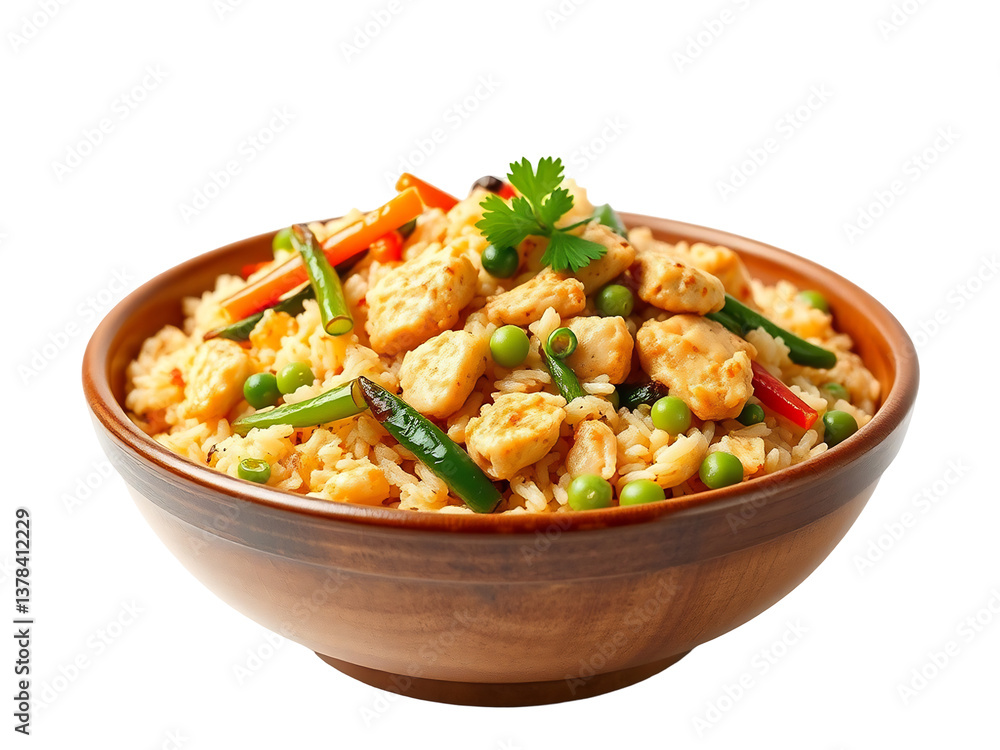 Savory Chicken Stir Fry in Rustic Bowl Warm Lighting. AI Generated Savory Chicken Stir Fry in Rustic Bowl Warm Lighting. AI Generated