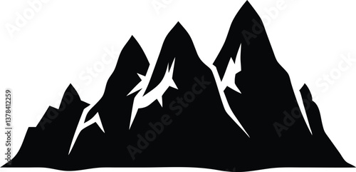 Mountains Silhouette Peaks Design, Rock Formation on Transparent BG