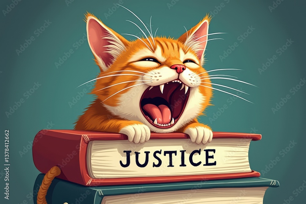 Yawning cat on justice book